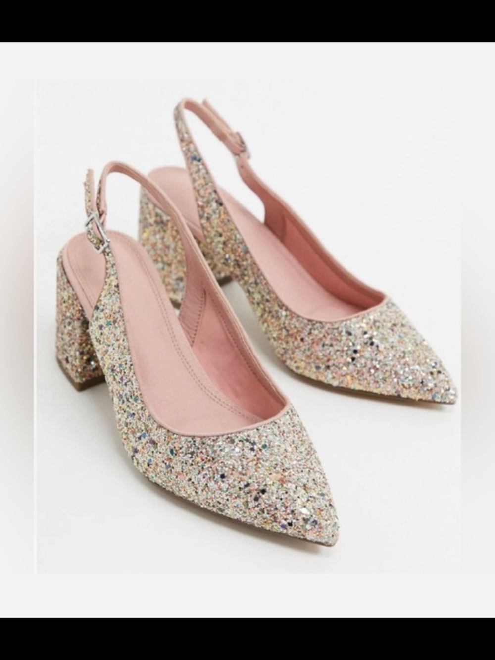 ASOS Pink Multi-Glitter Slingback Block Heels